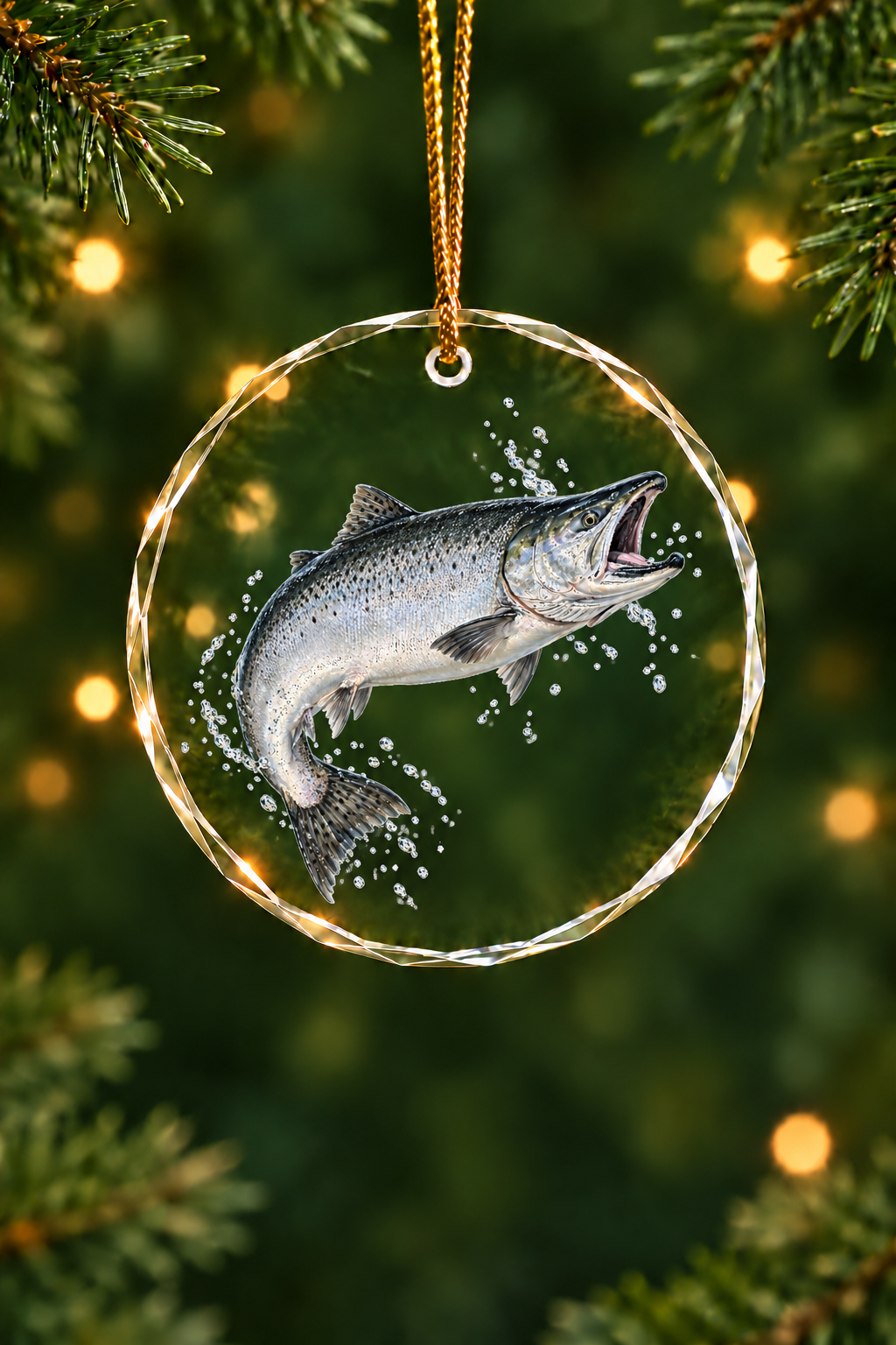 Silver Leap Chinook Salmon - Glass Ornament image 1