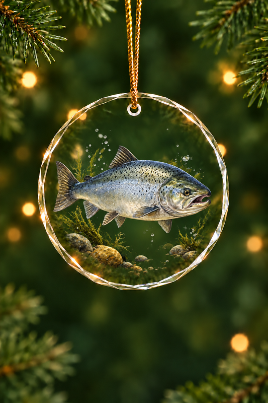 Deep Pool Chinook Salmon - Glass Ornament image 1