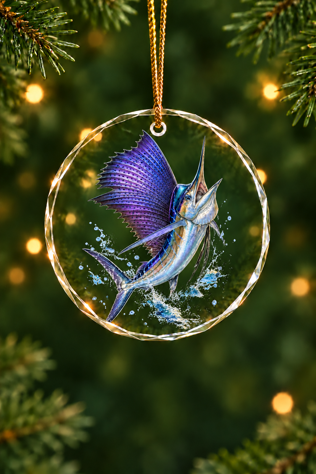 Golden Leap Sailfish - Glass Ornament image 1