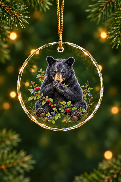 Berry Patch Black Bear - Glass Ornament image 1