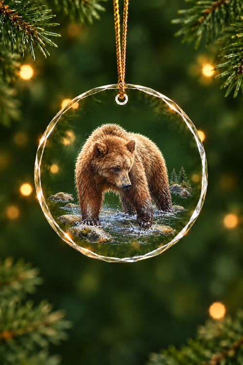River Crossing Grizzly - Glass Ornament image 1