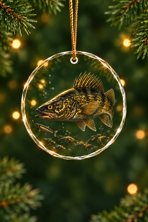 Hardrock Walleye Hunt - Glass Ornament image 1