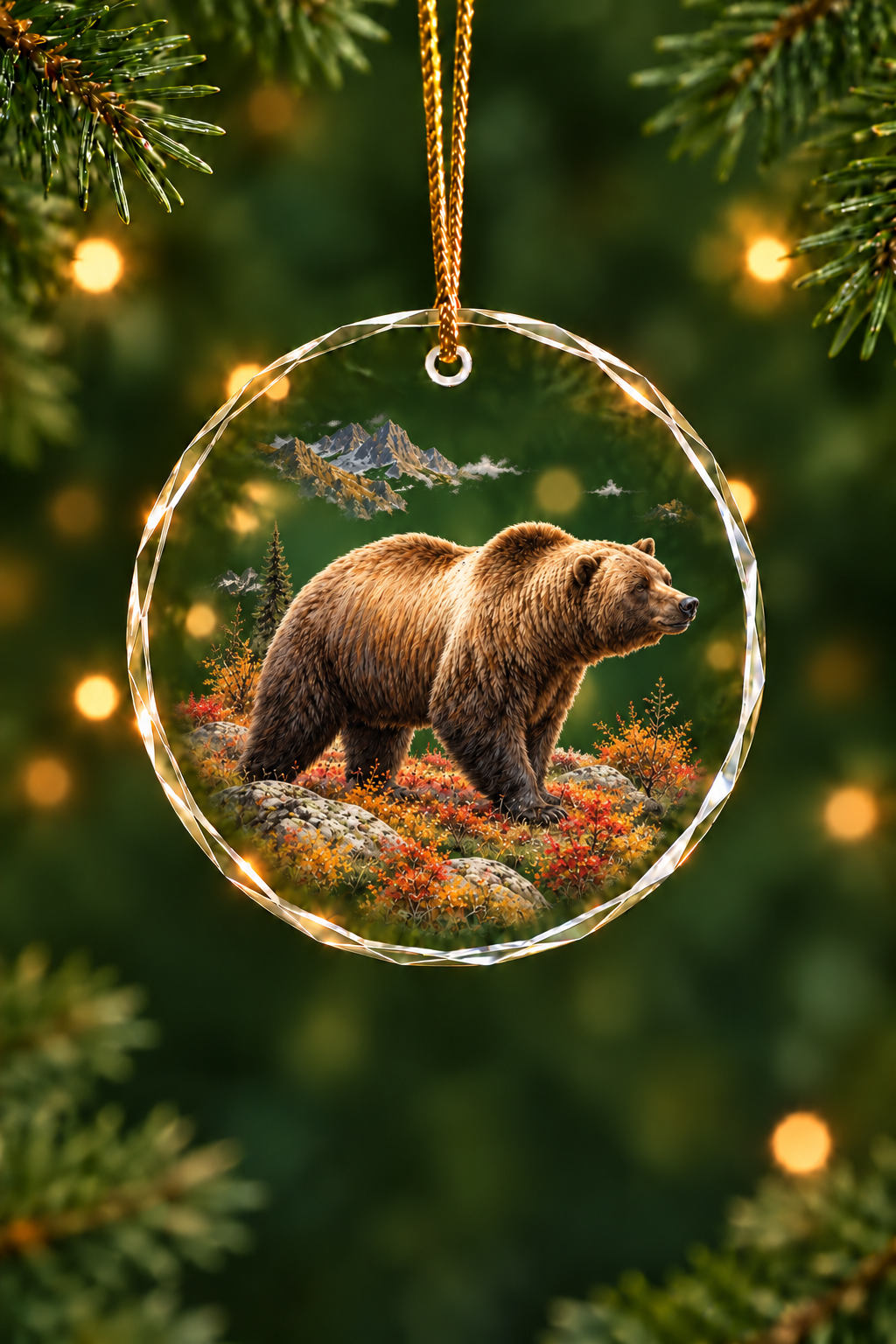 Tundra Fall Grizzly - Glass Ornament image 1