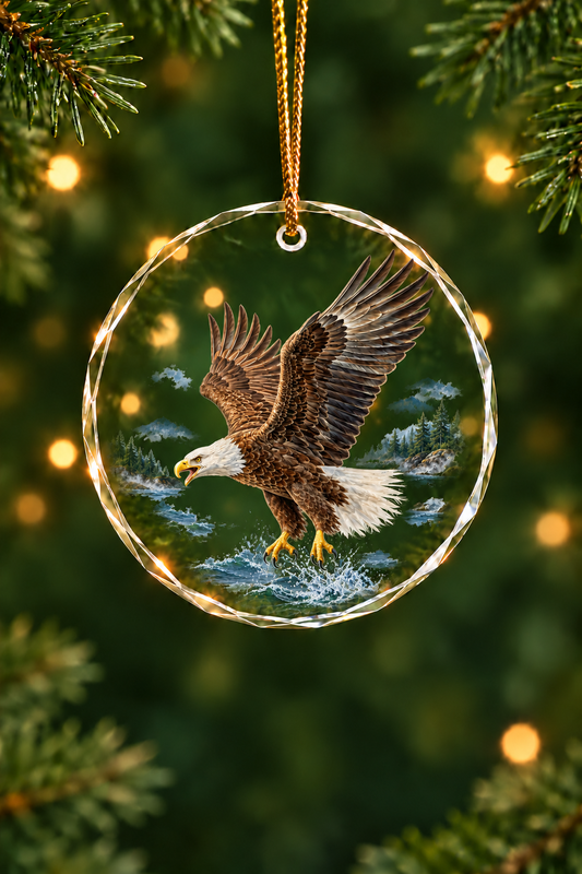 Lake Strike Bald Eagle - Glass Ornament image 1