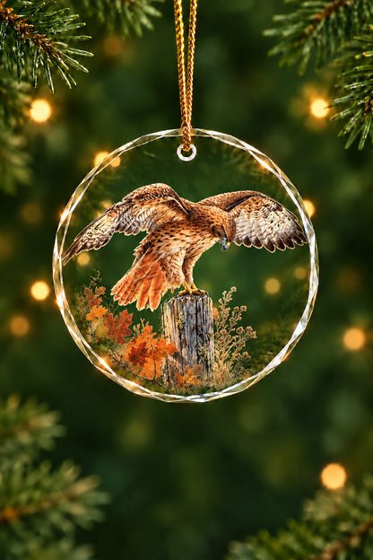 Fence Post Red-Tailed Hawk - Glass Ornament image 1