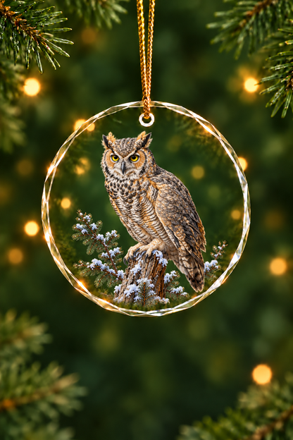 Moonlit Great Horned Owl - Glass Ornament image 1
