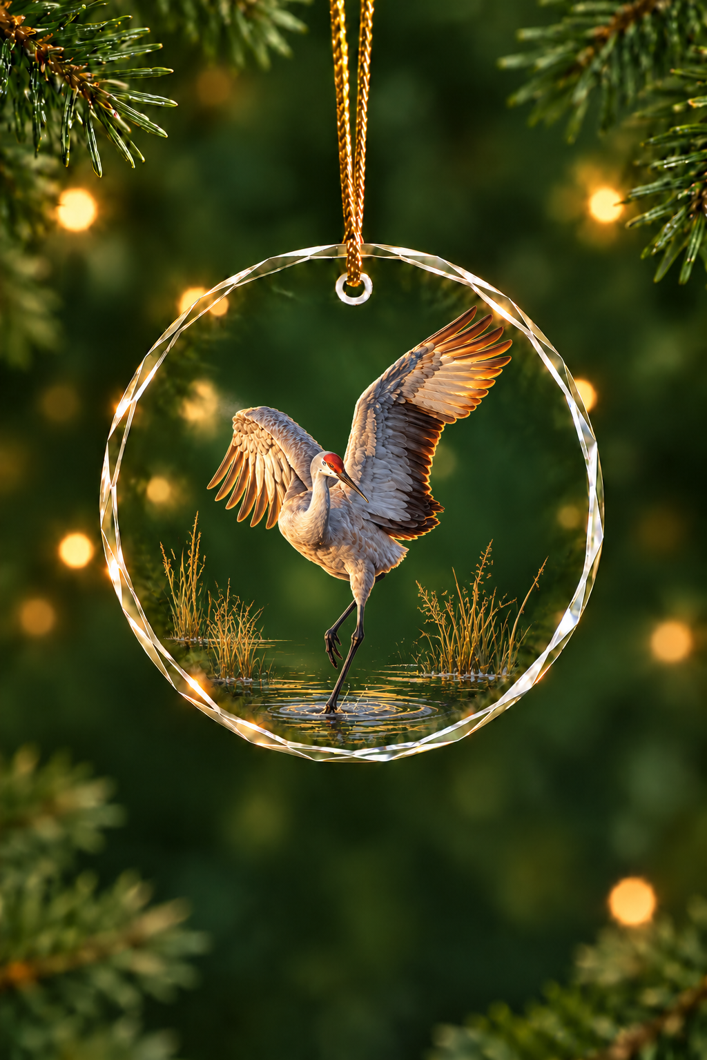 Prairie Dance Sandhill Crane - Glass Ornament image 1