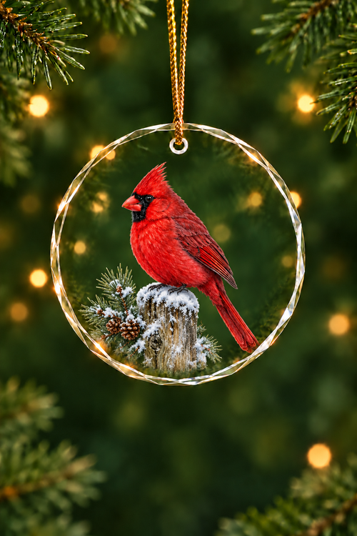 Snowy Post Cardinal - Glass Ornament image 1
