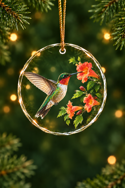 Trumpet Vine Hummingbird - Glass Ornament image 1