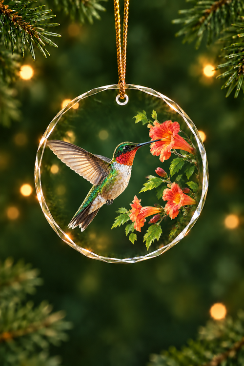 Trumpet Vine Hummingbird - Glass Ornament image 1