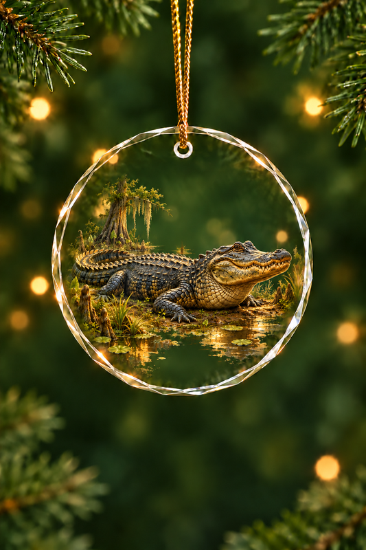 Golden Cypress Alligator - Glass Ornament image 1