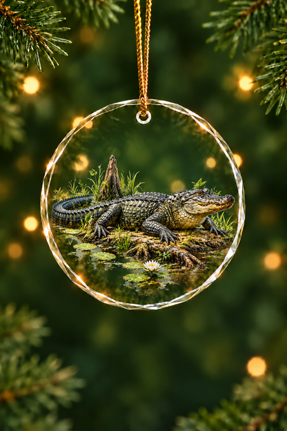 Lily Pad Alligator - Glass Ornament image 1
