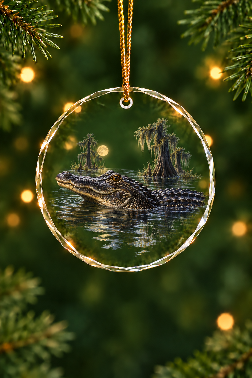 Moonlit Bayou Alligator - Glass Ornament image 1