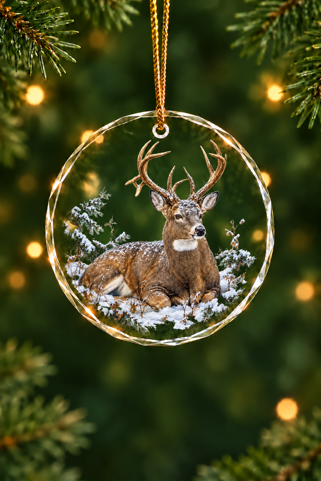 Snow Bed Whitetail - Glass Ornament image 1