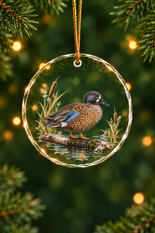 Cattail Slough Blue-Winged Teal - Glass Ornament image 1