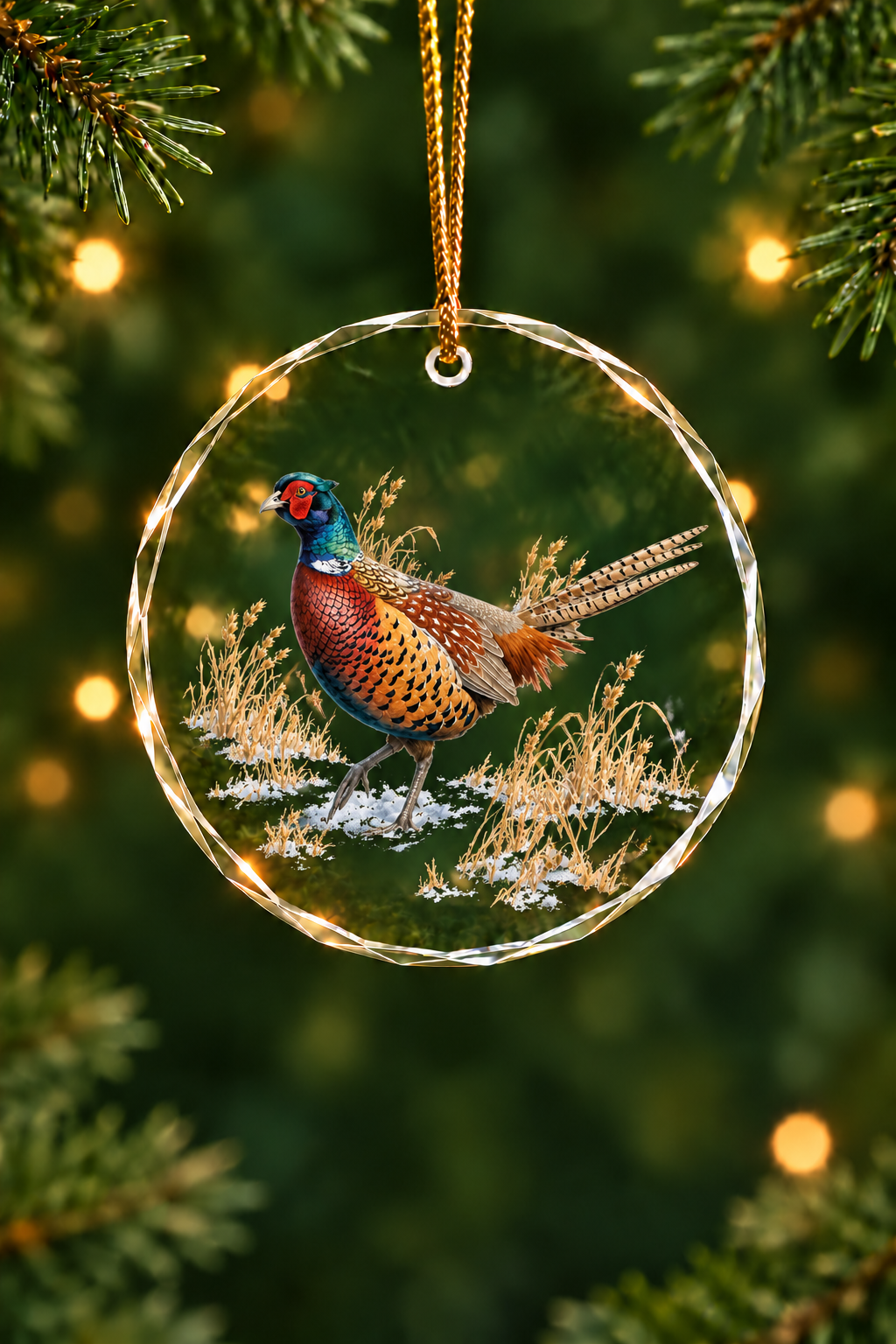 Snow Run Pheasant - Glass Ornament image 1