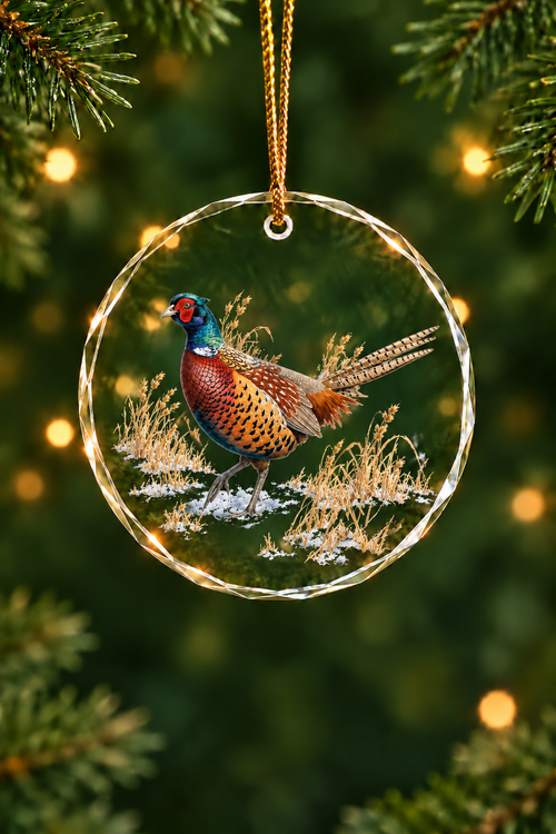 Snow Run Pheasant - Glass Ornament image 1