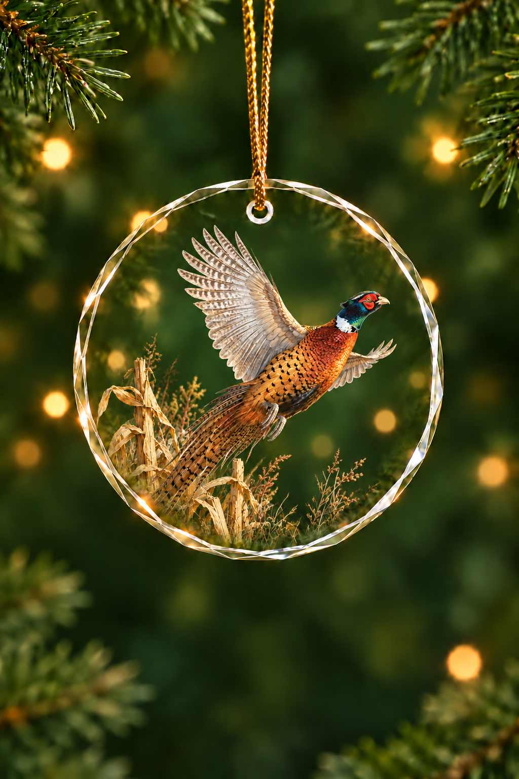 Cornfield Flush Pheasant - Glass Ornament image 1
