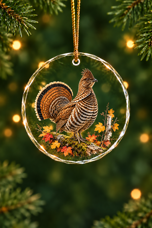 Aspen Drum Ruffed Grouse - Glass Ornament image 1