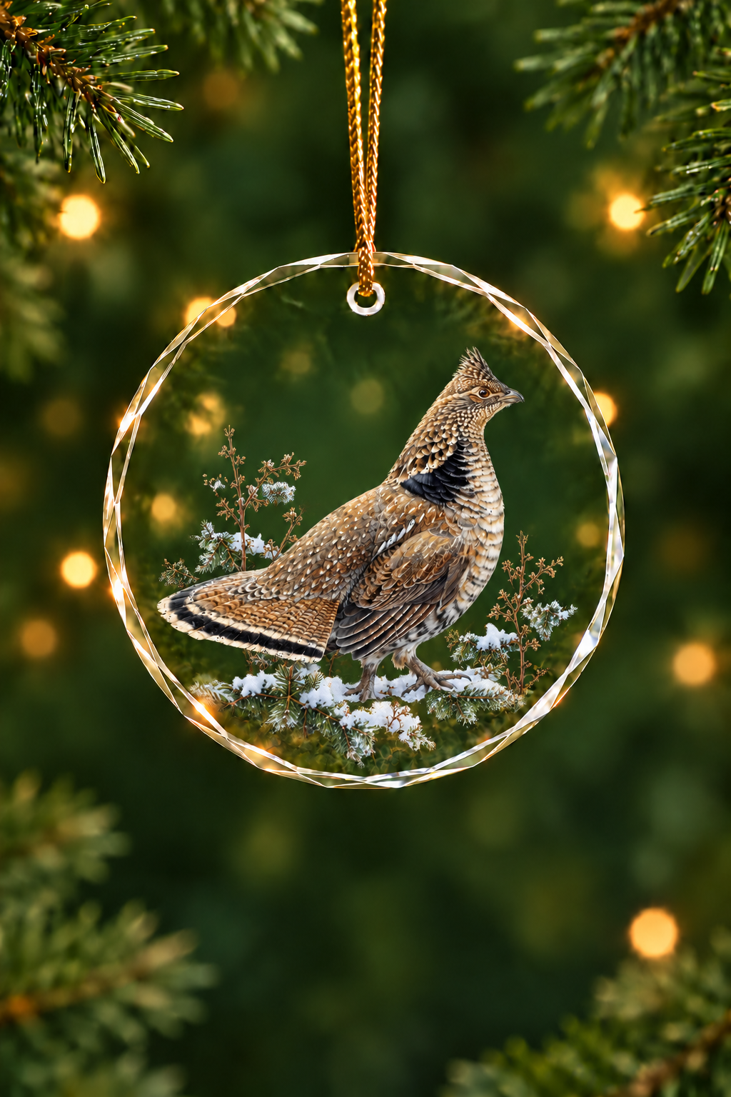 Spruce Snow Ruffed Grouse - Glass Ornament image 1