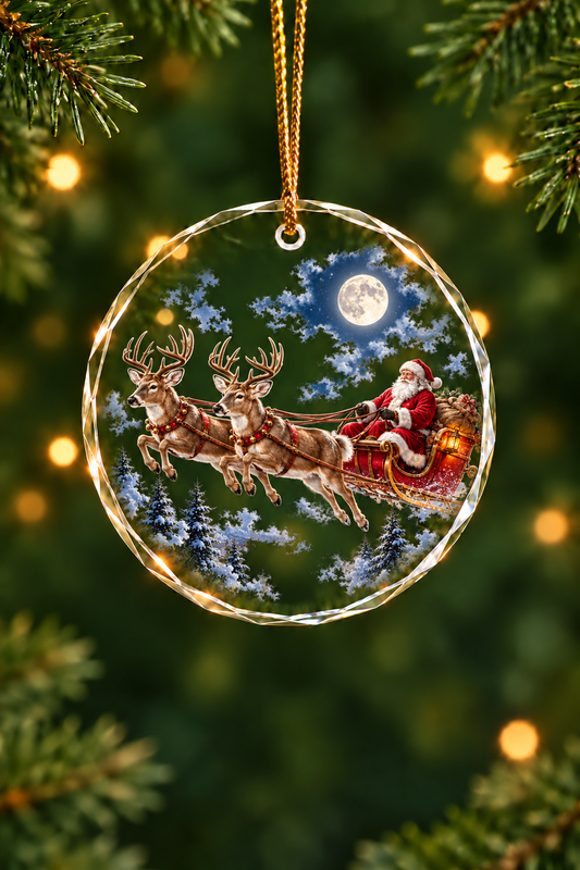 Moonlit Sleigh Whitetail - Glass Ornament image 1