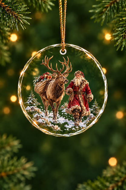 Santa's Pack Elk - Glass Ornament image 1
