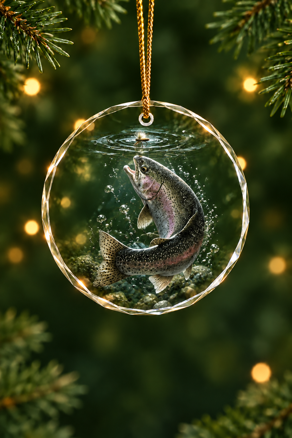 River Trout Strike - Glass Ornament image 1