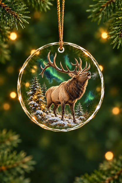 Northern Lights Elk - Glass Ornament image 1