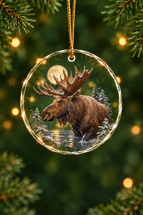 Christmas Moon Moose - Glass Ornament image 1