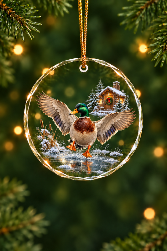 Wreath Cabin Mallard - Glass Ornament image 1