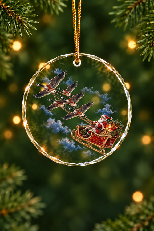 Santa's Goose Sleigh - Glass Ornament image 1
