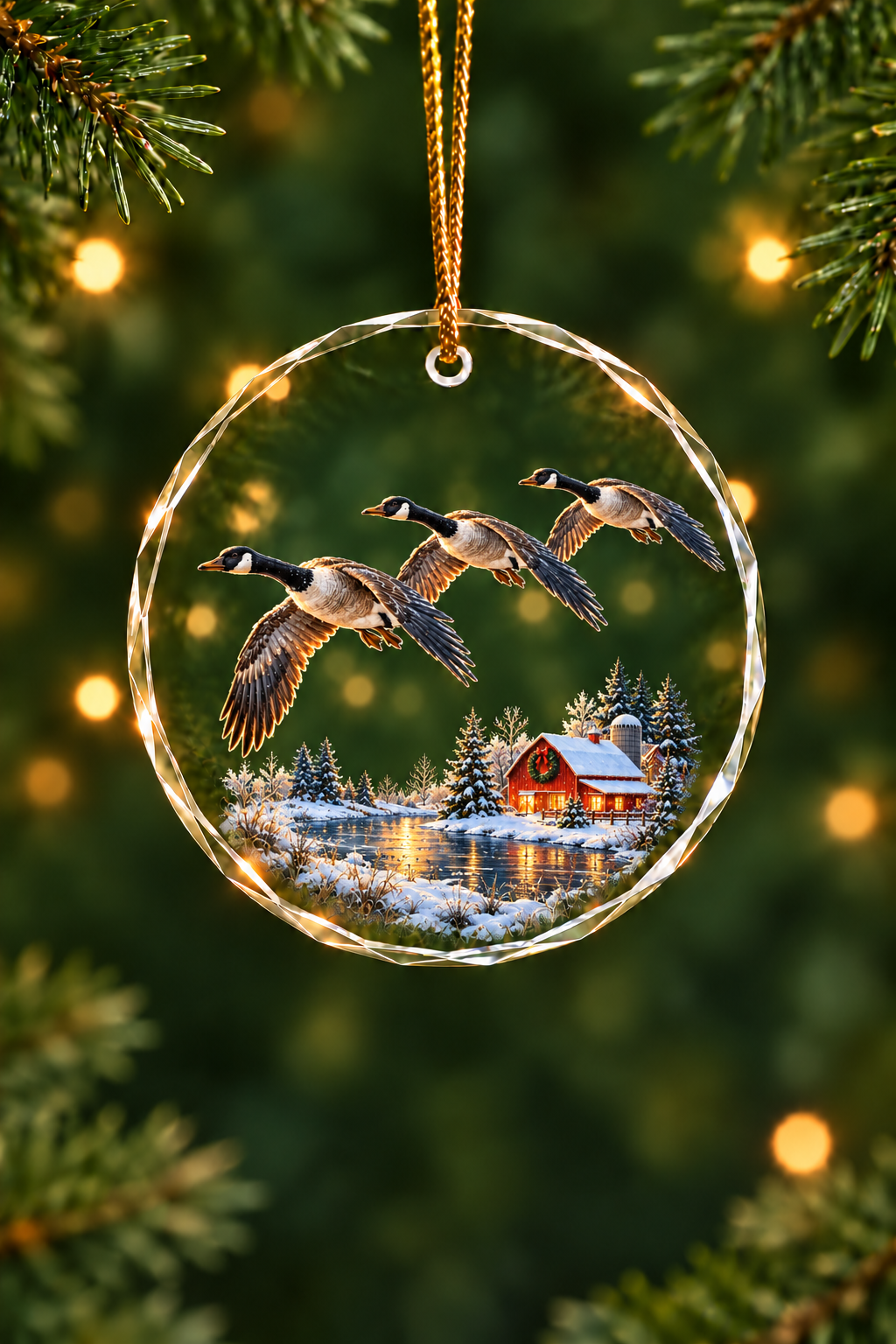 Red Barn Canada Goose - Glass Ornament image 1