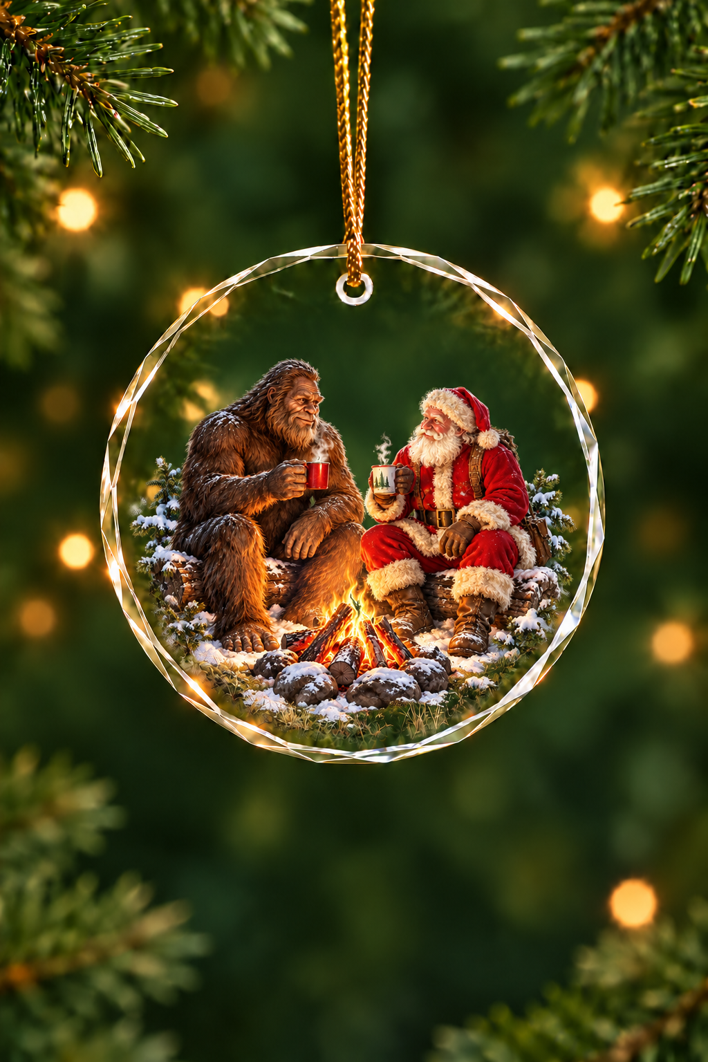 Campfire Cocoa Bigfoot - Glass Ornament image 1