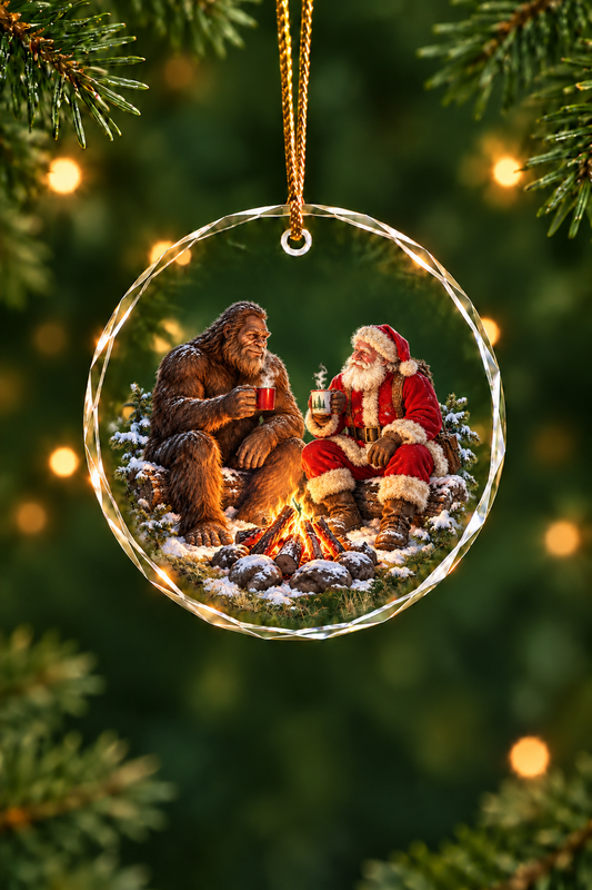 Campfire Cocoa Bigfoot - Glass Ornament image 1