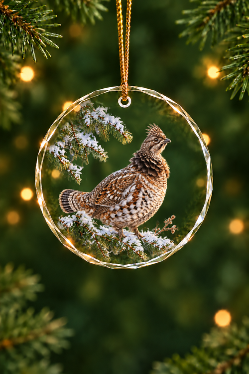 Snowfall Ruffed Grouse - Glass Ornament image 1