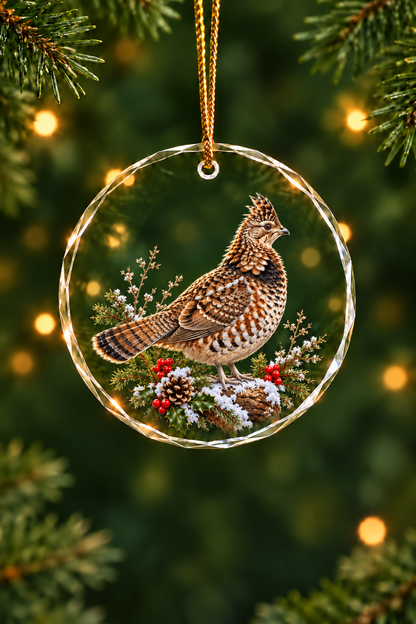Holly Log Ruffed Grouse - Glass Ornament image 1