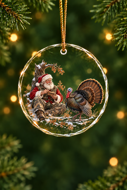 Santa's Call Wild Turkey - Glass Ornament image 1