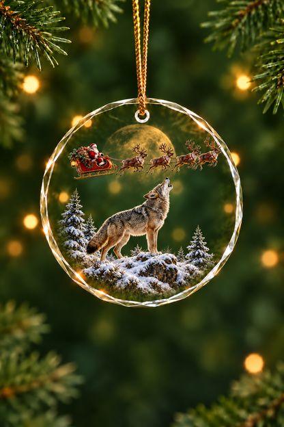 Sleigh Moon Coyote - Glass Ornament image 1