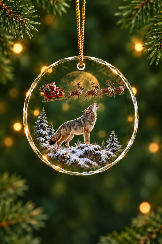 Sleigh Moon Coyote - Glass Ornament image 1