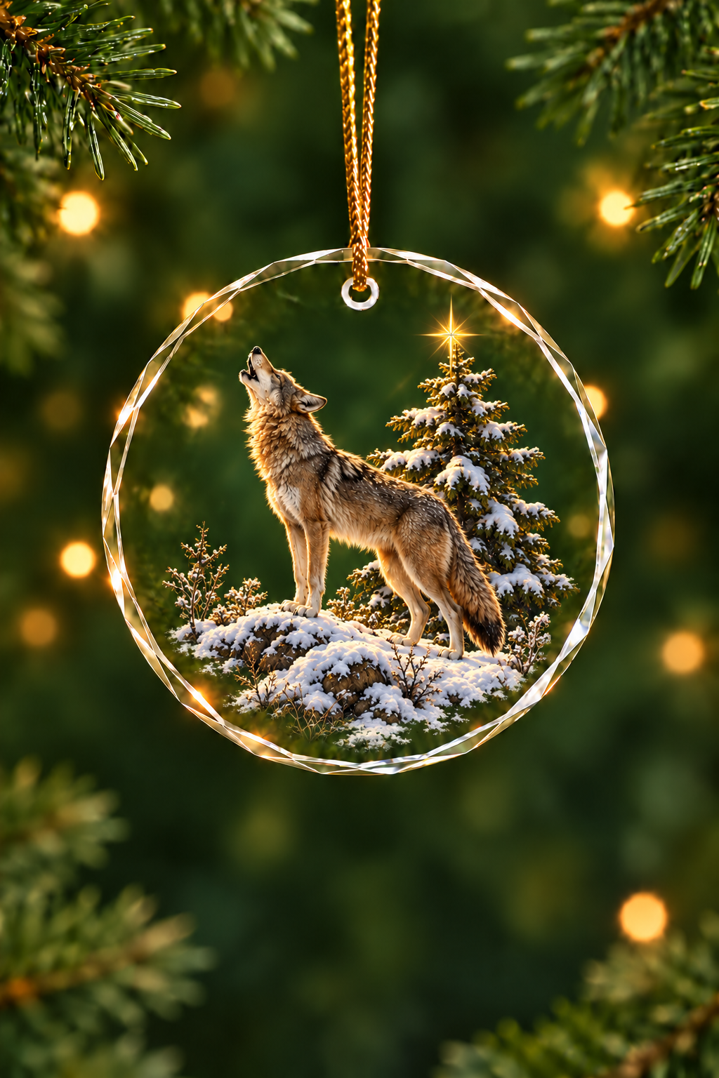 Star Pine Coyote - Glass Ornament image 1