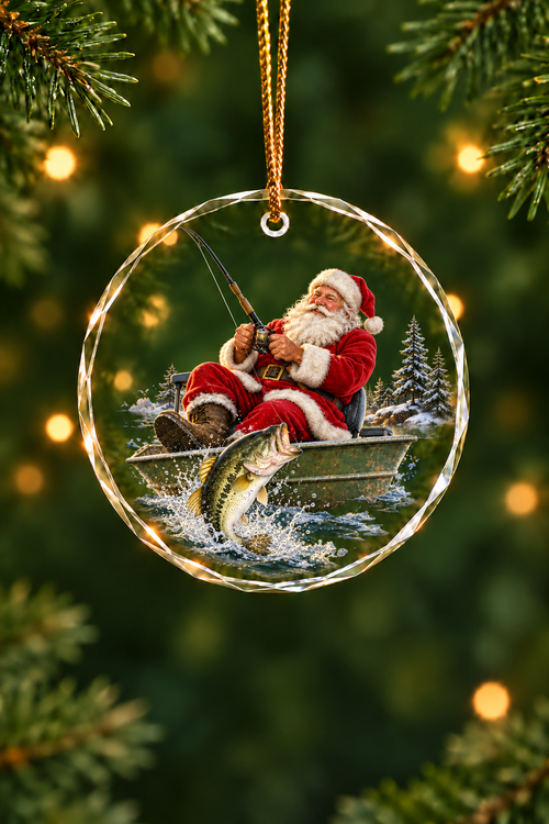 Santa's Hookset Bass - Glass Ornament image 1