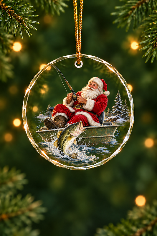 Santa's Hookset Bass - Glass Ornament image 1