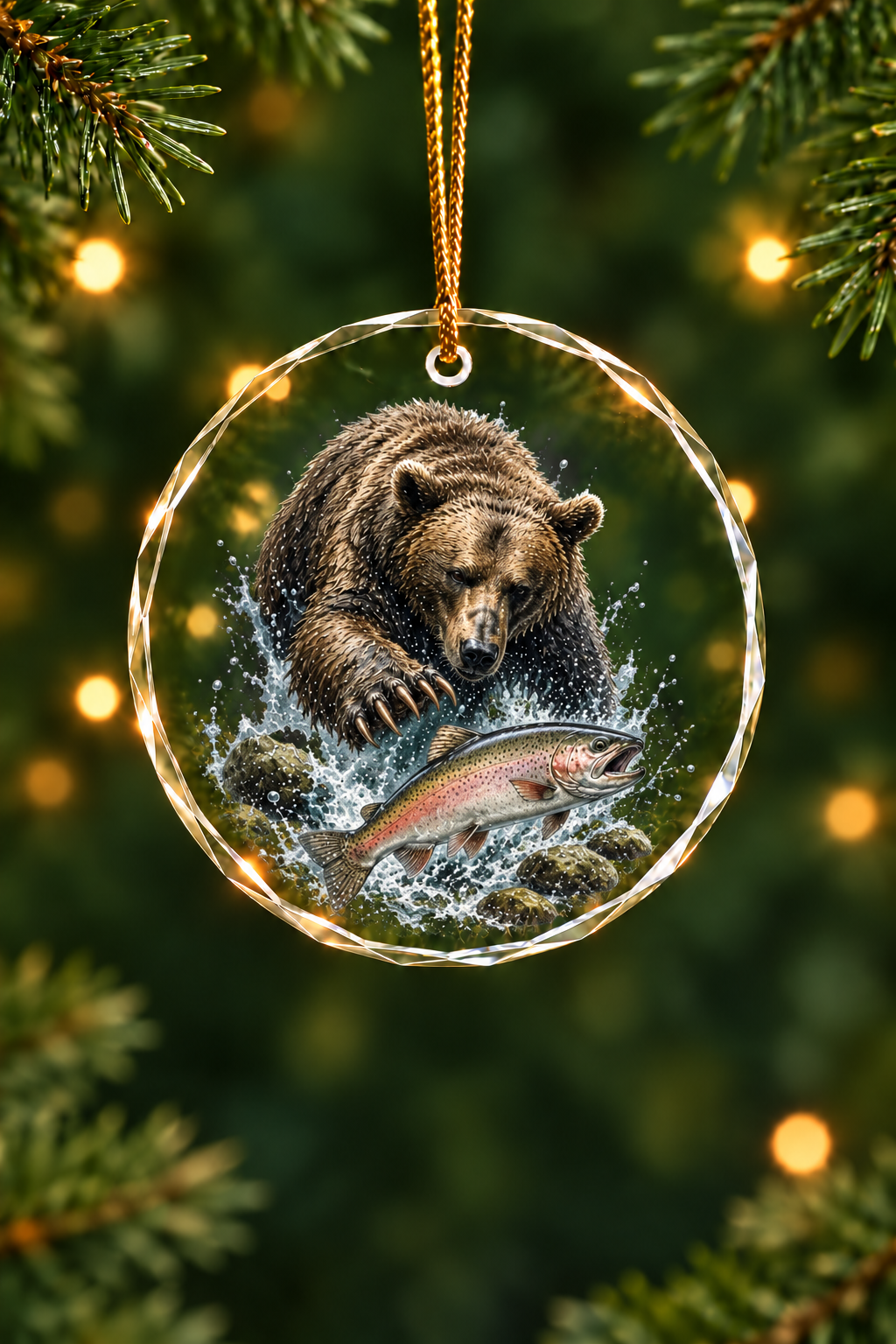 Bear & Trout - Glass Ornament image 1