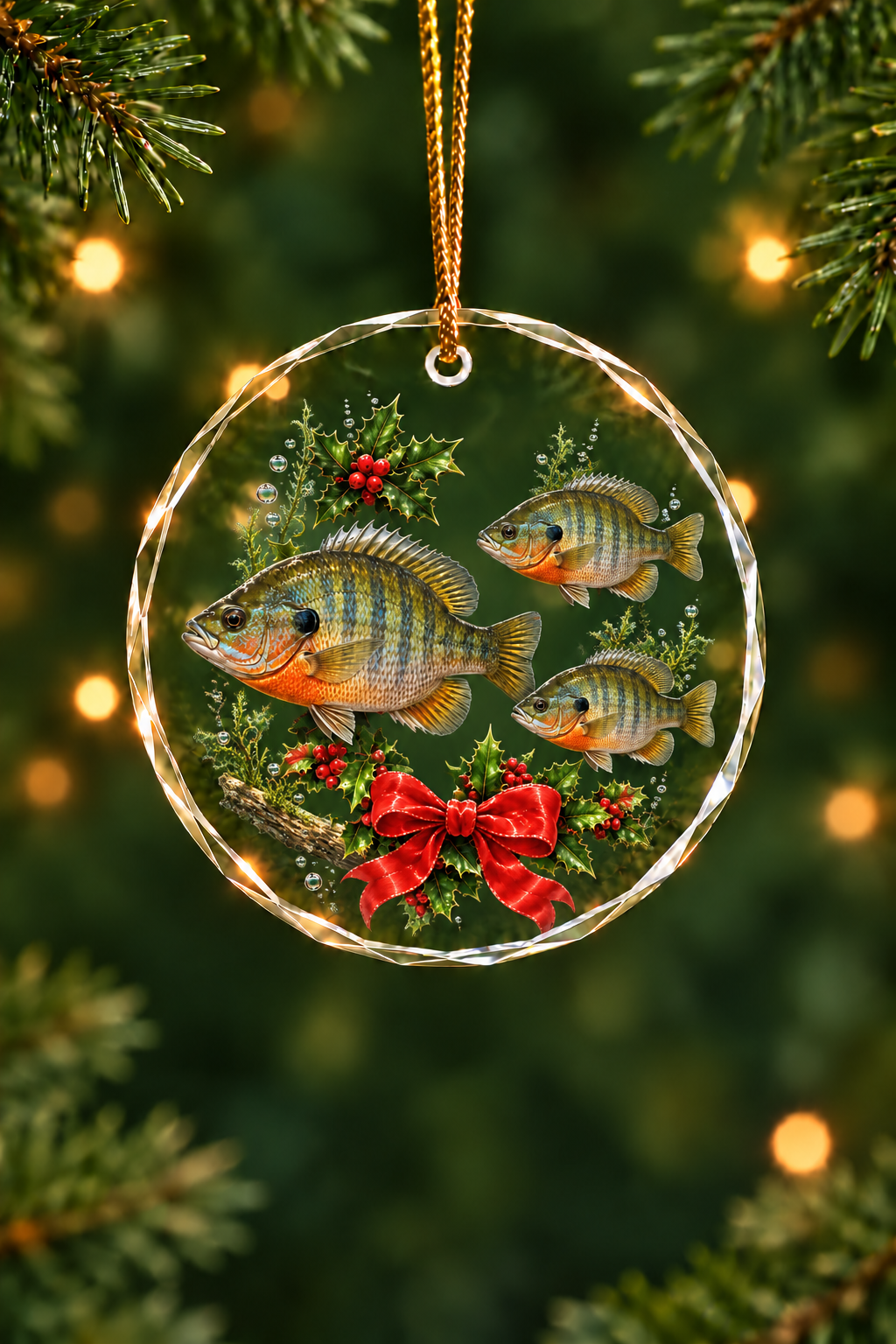 Holly Wreath Bluegill - Glass Ornament image 1