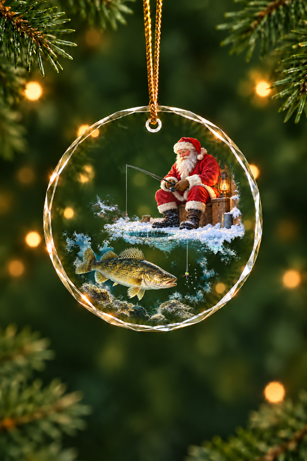 Santa's Ice Shanty Walleye - Glass Ornament image 1