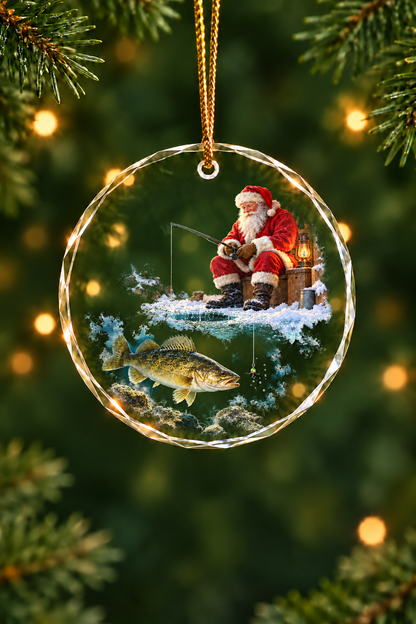 Santa's Ice Shanty Walleye - Glass Ornament image 1
