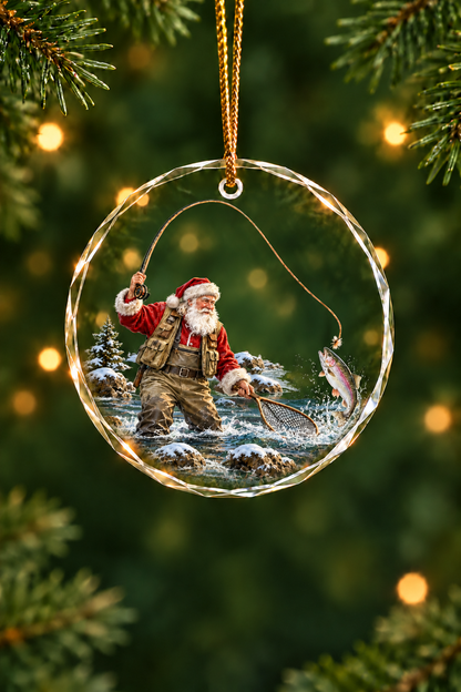 Santa's Fly Rainbow Trout - Glass Ornament image 1