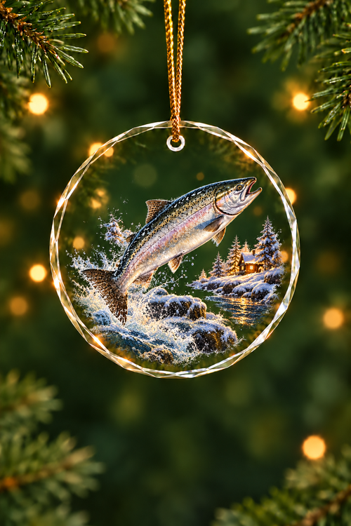 Snowfall Night King Salmon - Glass Ornament image 1