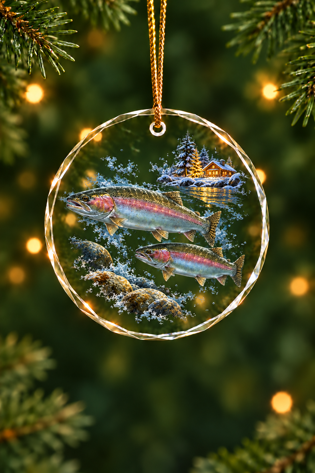 Lantern Cabin Steelhead - Glass Ornament image 1