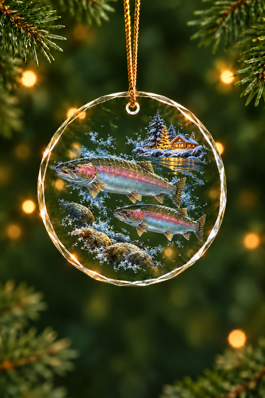 Lantern Cabin Steelhead - Glass Ornament image 1